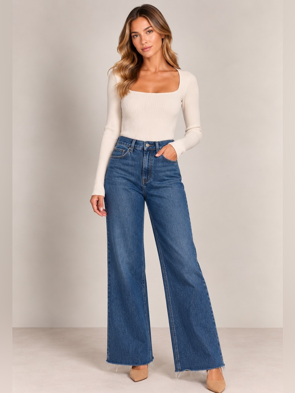 Reformation Carly High  Rise Wide leg Raw hem